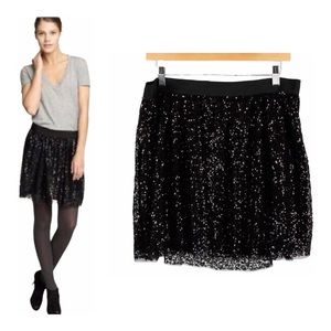 J. Crew Black Starry Night Sequined Mesh Skirt